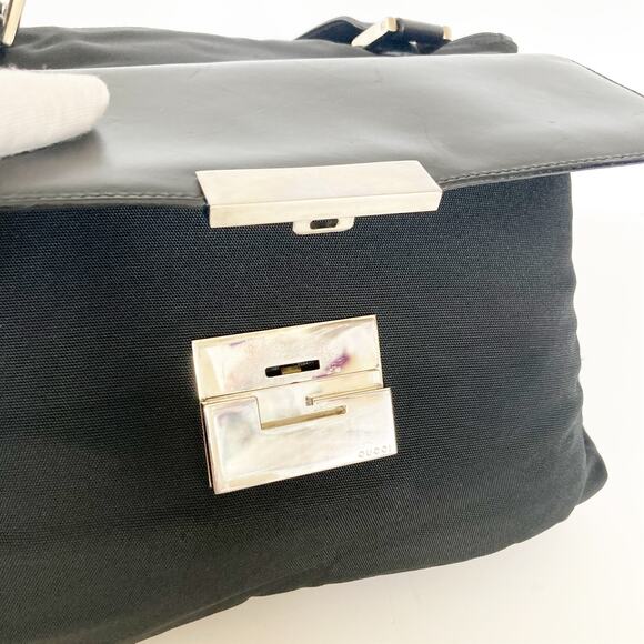 GUCCI Vintage Black Nylon ShoulderTote Bag G Buckle Circa 1990s COA - Picture 8 of 17